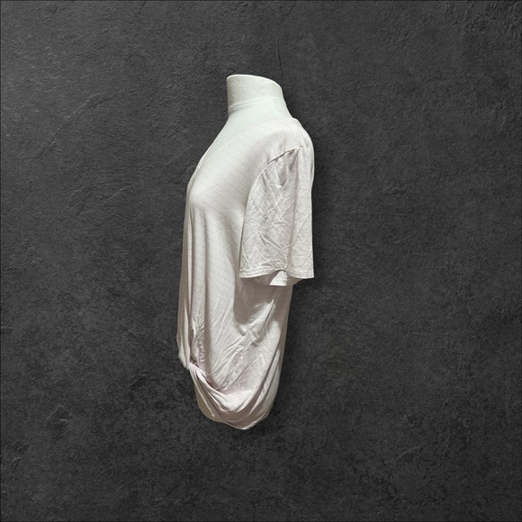 Matty M Ladies' very pale, violet and white stripe V-Neck Twist Front Tee. - Picture 8 of 10